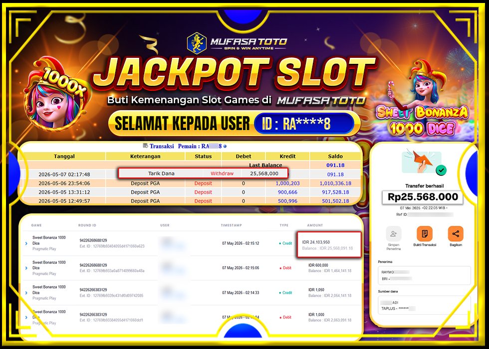 MUFASATOTO JACKPOT PRAGMATIC PLAY Rp.25.568.000|LUNAS